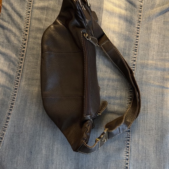 Leather Fanny Pack Waist Sack Handbag Brown Pebble Pockets Adj Strap Zip Pocket - Picture 6 of 9